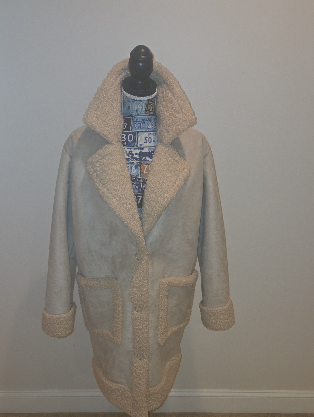 Forever 21 Cream Faux Shearling Teddy Coat